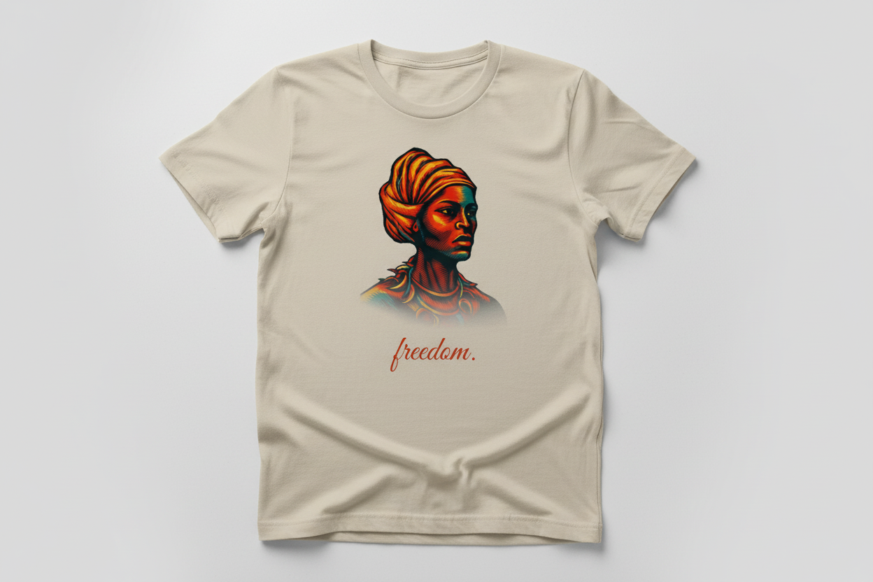 Freedom design on natural Bella 3001 tee