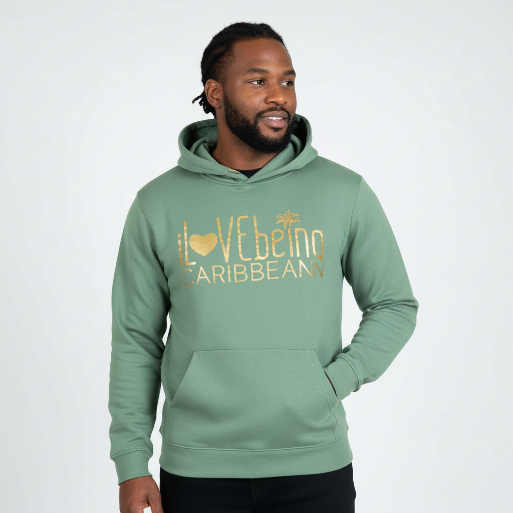 Sage green sweatshirt model photo on white background