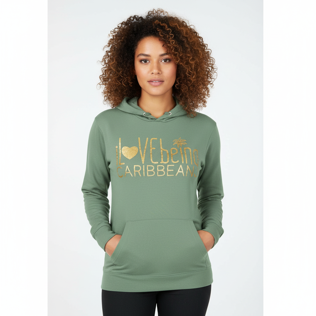 Sage green sweatshirt on woman model with white background